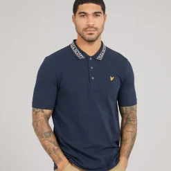 Lyle And Scott Vintage Herren Logo Rippen Polo Hemd Y070 Dark Navy/Bone White