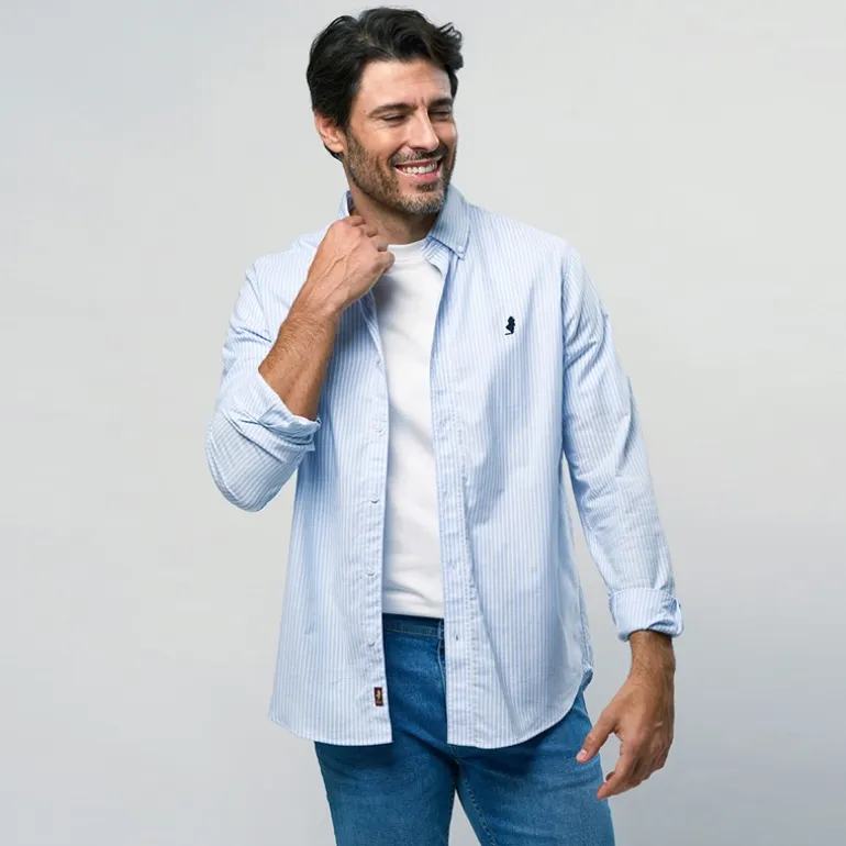 MCS Herren Greg Hemd Light Blue Stripe