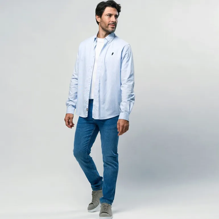 MCS Herren Greg Hemd Light Blue Stripe