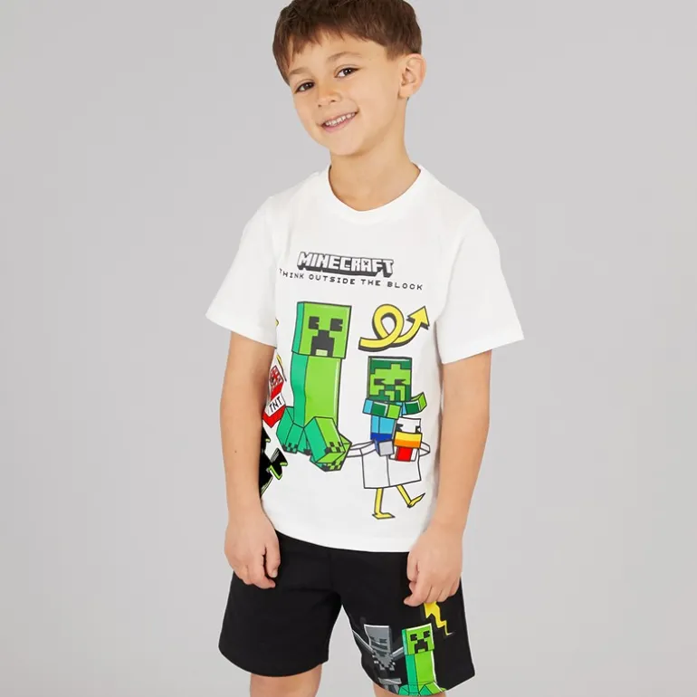 Minecraft Junge T Shirt Und Shorts Set Weiß/Schwarz