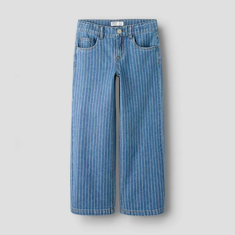 Name It Mädchen Rosen Weite Hosen Streifen Jeans Medium Blue Denim