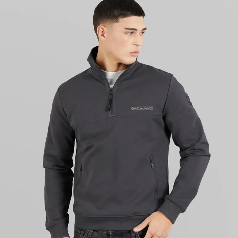 Napapijri Herren Bastien 1/2 Reißverschluss Sweatshirt Dark Grey Solid