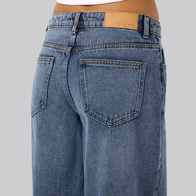 Noisy May Damen Kettie Weite Bein Jeans Medium Blue Denim