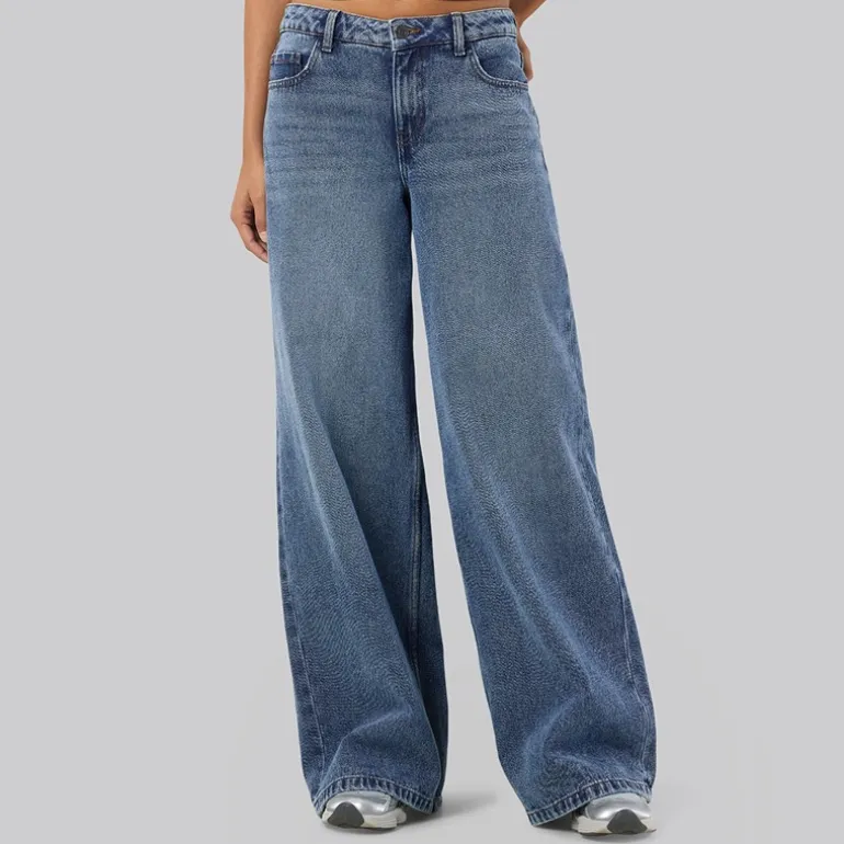 Noisy May Damen Kettie Weite Bein Jeans Medium Blue Denim