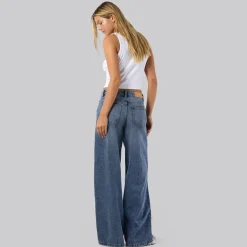 Noisy May Damen Kettie Weite Bein Jeans Medium Blue Denim