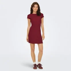 Only Damen Bill Kurzarm Kleid Ruby Wine