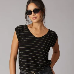 Pieces Damen Billo Lurex T Shirt Schwarz