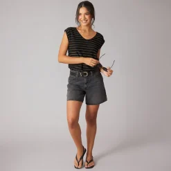 Pieces Damen Billo Lurex T Shirt Schwarz
