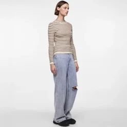 Pieces Damen Crista O Ausschnitt Gestrickter Pullover Fossil