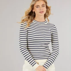 Pieces Damen Crista O Ausschnitt Gestrickter Pullover Ombre Blue