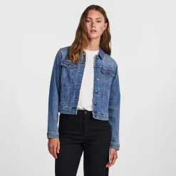 Pieces Damen Jeans Jacke Medium Blue Denim