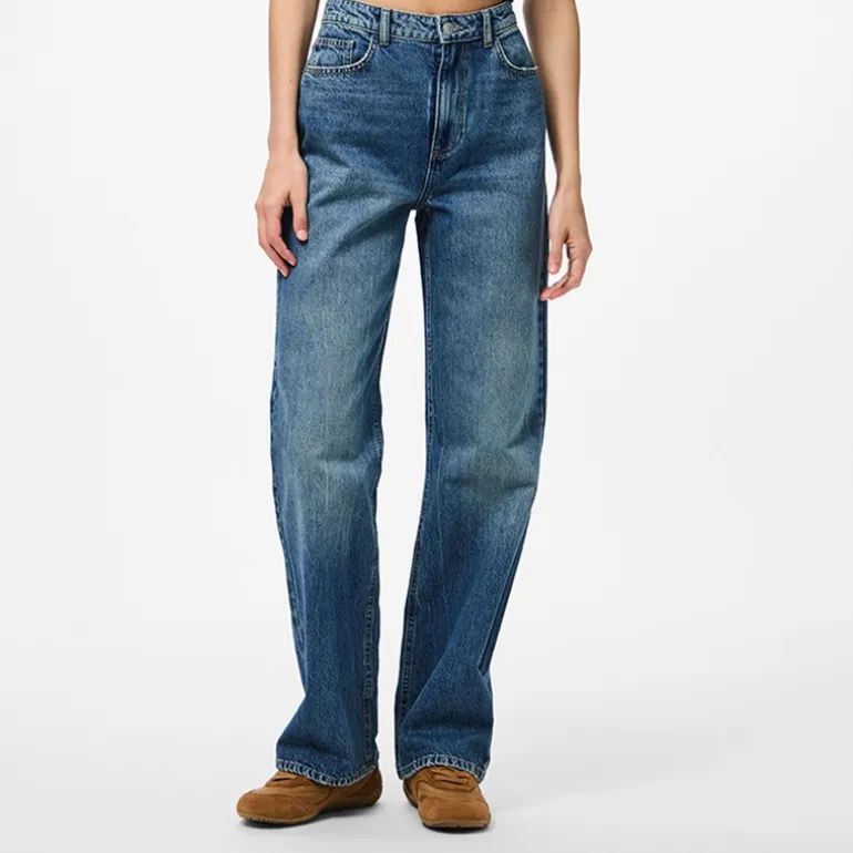 Pieces Damen Kate gerade geschnittene Jeans Medium Blue Denim
