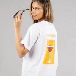 Pieces Damen Oversized Grafik T Shirt Weiß Espresso White Espresso
