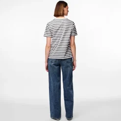 Pieces Damen Ria gestreiftes T Shirt Ultimate Grey