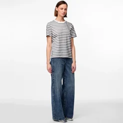 Pieces Damen Ria gestreiftes T Shirt Ultimate Grey