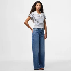 Pieces Damen Selma Weit Bein Jeans Medium Blue Denim