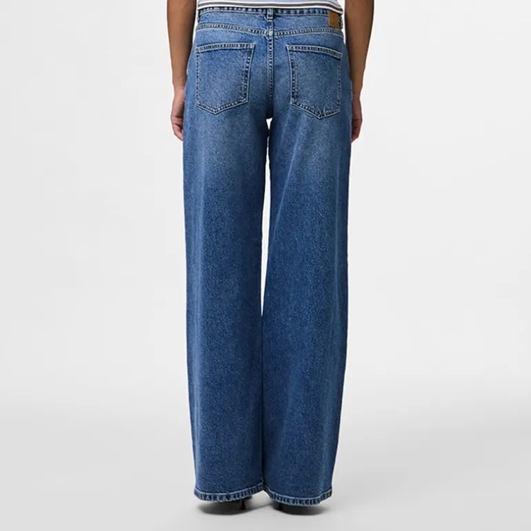 Pieces Damen Selma Weit Bein Jeans Medium Blue Denim