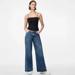 Pieces Damen Selma Weit Bein Jeans Medium Blue Denim