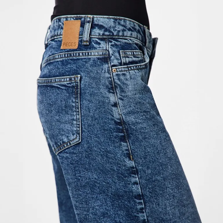 Pieces Damen Selma Weit Bein Jeans Medium Blue Denim