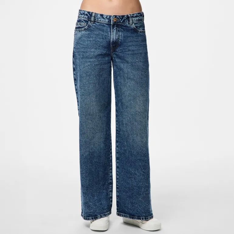 Pieces Damen Selma Weit Bein Jeans Medium Blue Denim