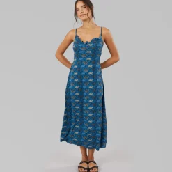 Pieces Damen Slip Knöchel Kleid French Blue Leopards