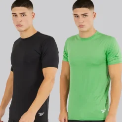 Reebok Herren Clyde Performance Zweierpack T Shirts Schwarz/Upgrade Grün