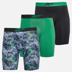 Reebok Herren Decker 3er-Pack Lange Performance Slips Grün/Grün Print/Schwarz