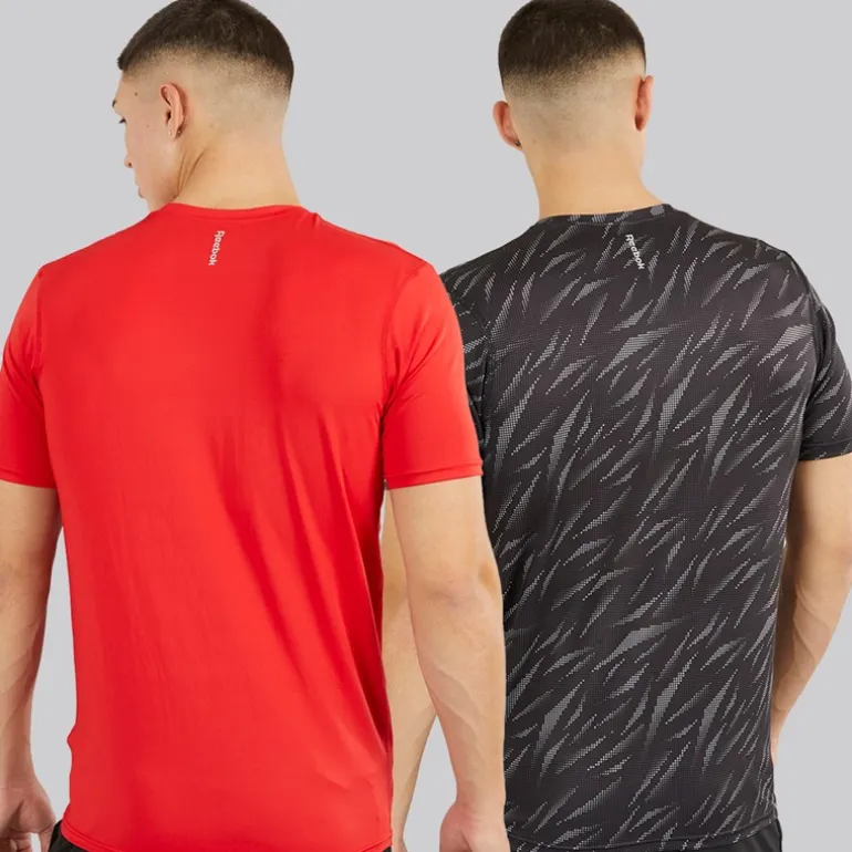 Reebok Herren Diallo Performance Zweierpack T-Shirts Schwarz Print/Rot
