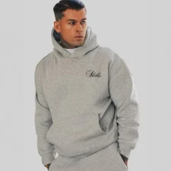 SikSilk Herren Essentials Hoodie Grey Marl