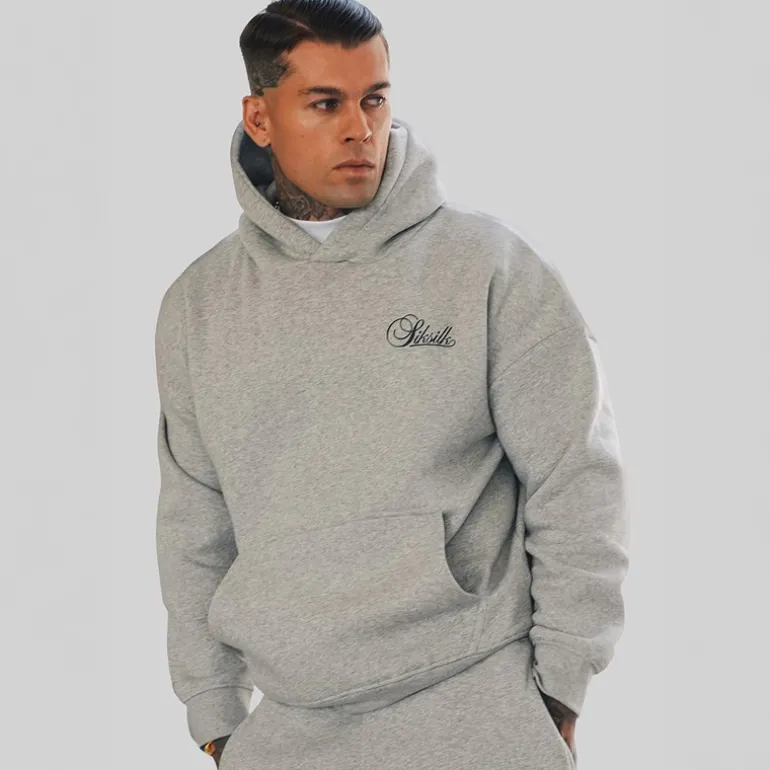 SikSilk Herren Essentials Hoodie Grey Marl
