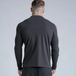 SikSilk Herren Langarm Reißverschluss Poloshirt Schwarz