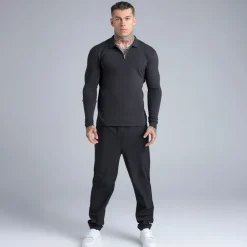 SikSilk Herren Langarm Reißverschluss Poloshirt Schwarz