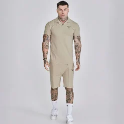 SikSilk Herren Poloshirt Und Shorts Set Beige