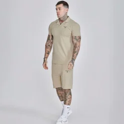 SikSilk Herren Poloshirt Und Shorts Set Beige