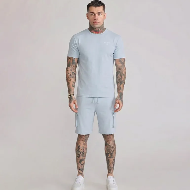 SikSilk Herren T Shirt Und Shorts Set Blau
