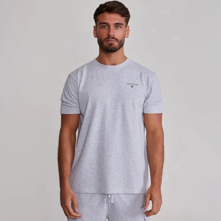 SikSilk Herren T-Shirt und Shorts Set Grey Marl