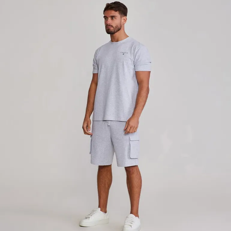SikSilk Herren T-Shirt und Shorts Set Grey Marl
