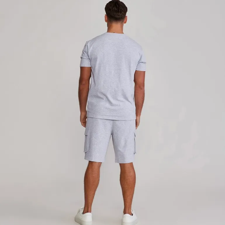 SikSilk Herren T-Shirt und Shorts Set Grey Marl