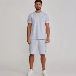 SikSilk Herren T-Shirt und Shorts Set Grey Marl
