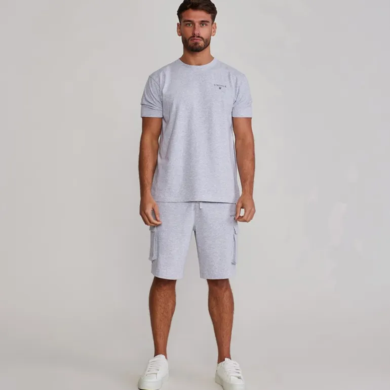 SikSilk Herren T-Shirt und Shorts Set Grey Marl