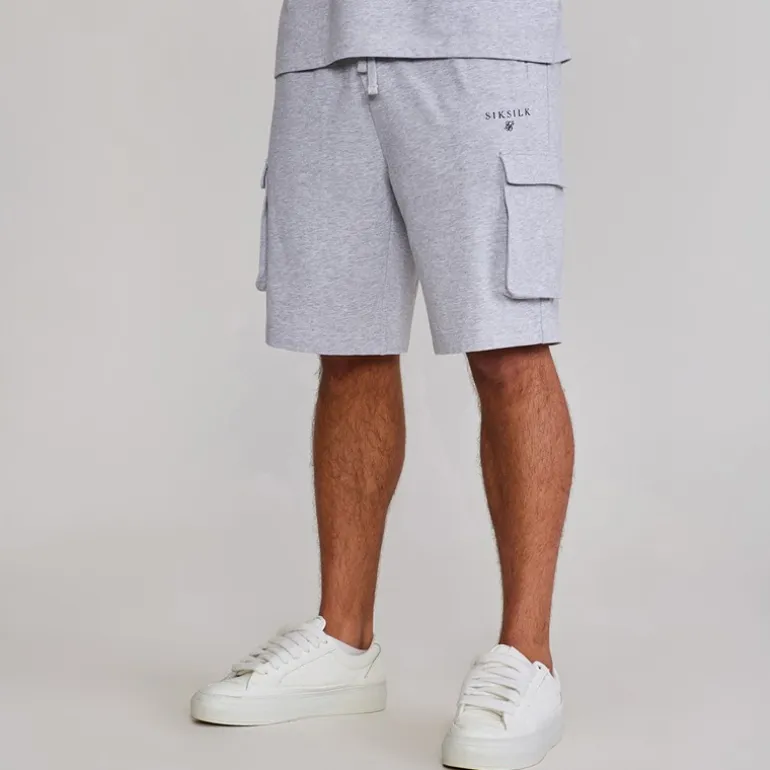 SikSilk Herren T-Shirt und Shorts Set Grey Marl