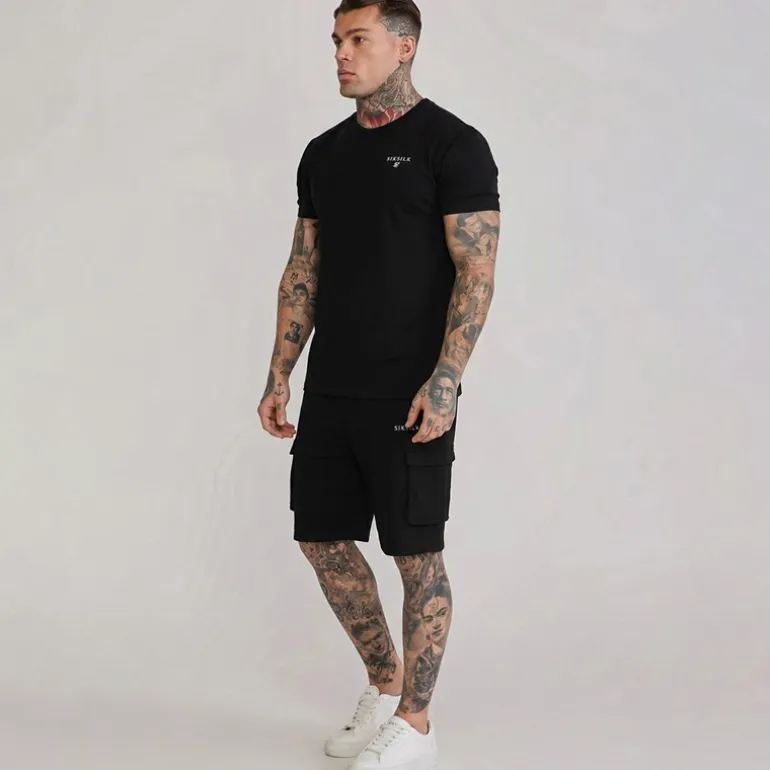 SikSilk Herren T Shirt Und Shorts Set Schwarz