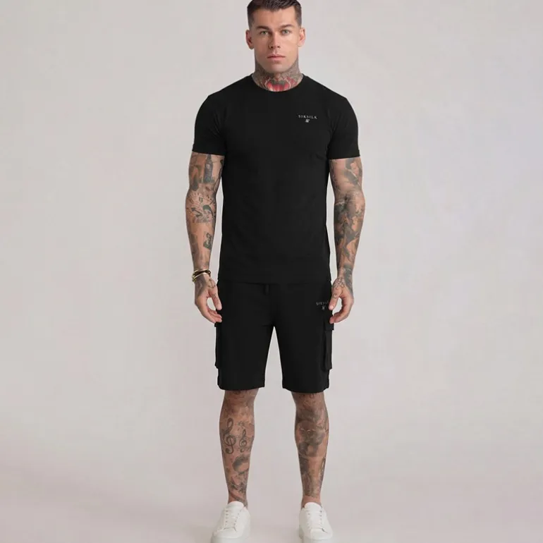 SikSilk Herren T Shirt Und Shorts Set Schwarz