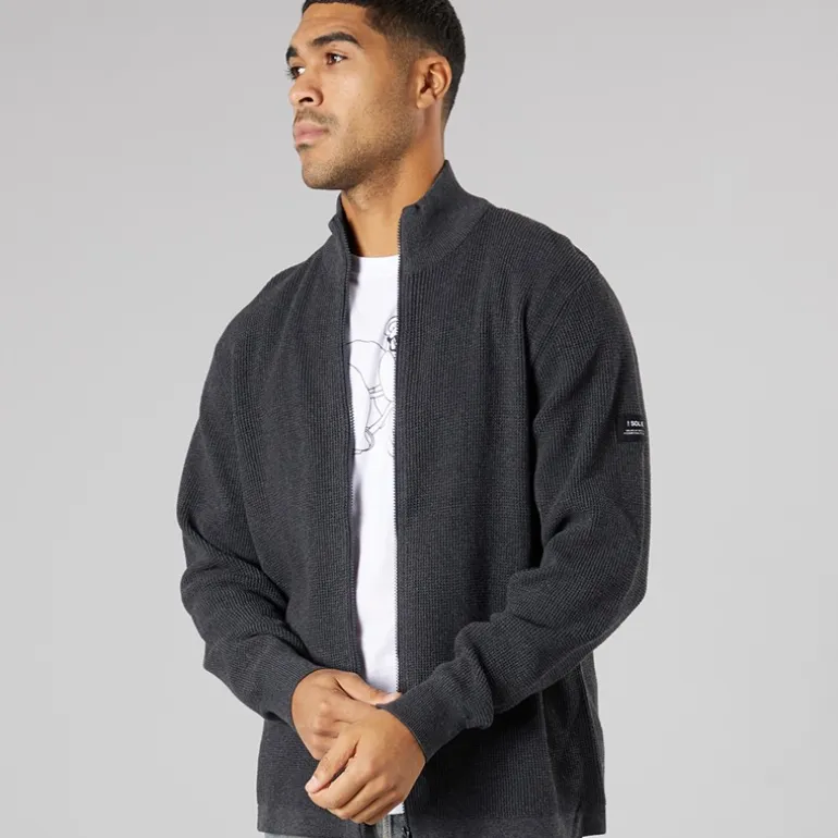 Solid Herren Strick Cardigan Dunkelgrau Marl Dar Grey M