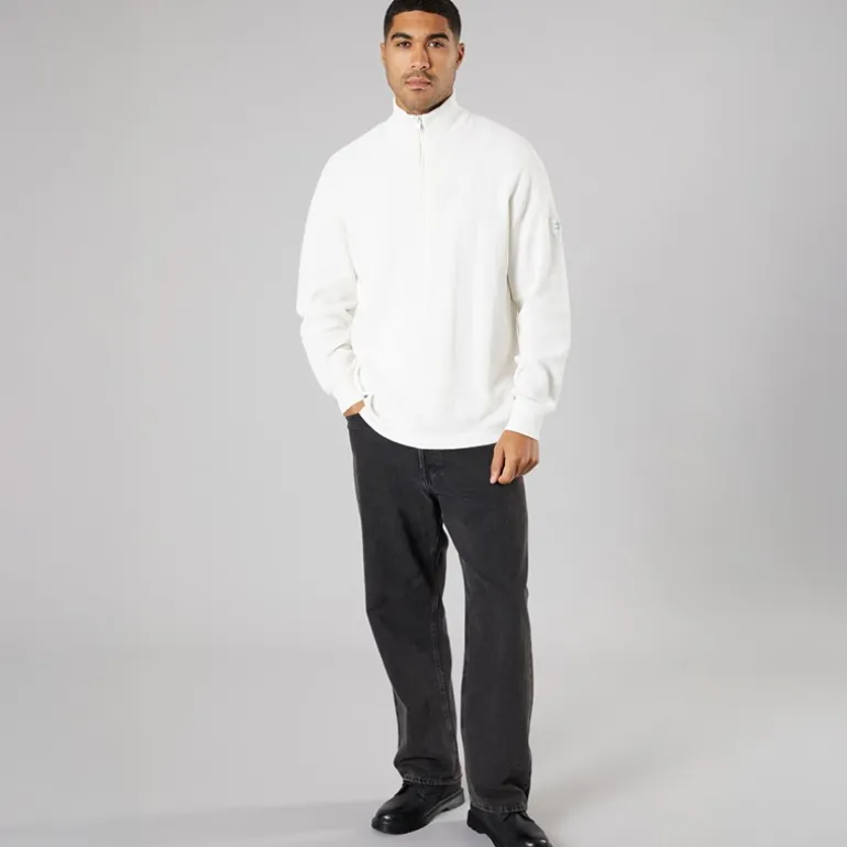 Solid Herren Strick Pullover Off White
