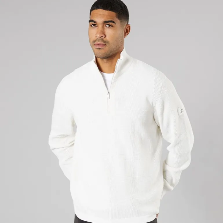 Solid Herren Strick Pullover Off White