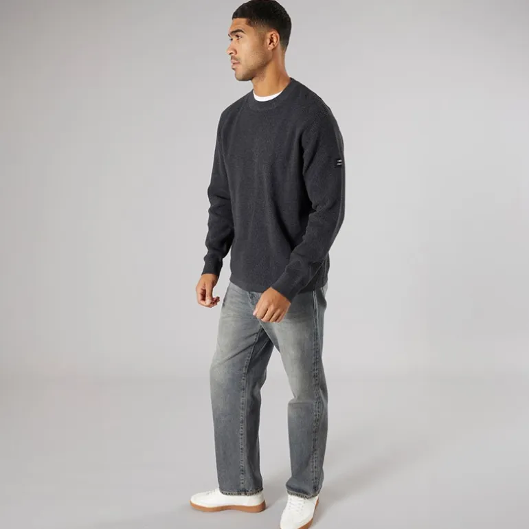 Solid Herren Strick Pullover Dunkel Grau Marl Dar Grey M