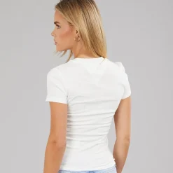 Tommy Jeans Damen Wavy Fahne T-Shirt Ecru
