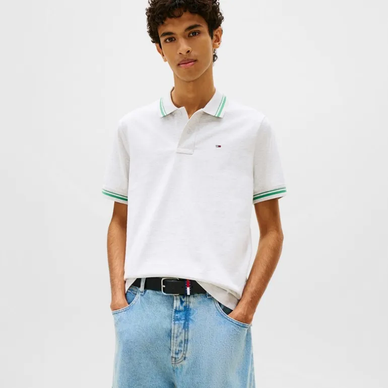Tommy Jeans Herren Poloshirt mit Kragenrand Ice Grey Heather