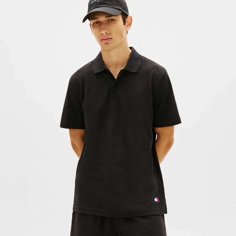 Tommy Jeans Herren Reg Waffel Poloshirt Schwarz